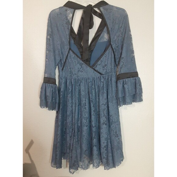 Free People Gilded Lace Victorian Mini Dress Dusty Blue Small P - Picture 9 of 15